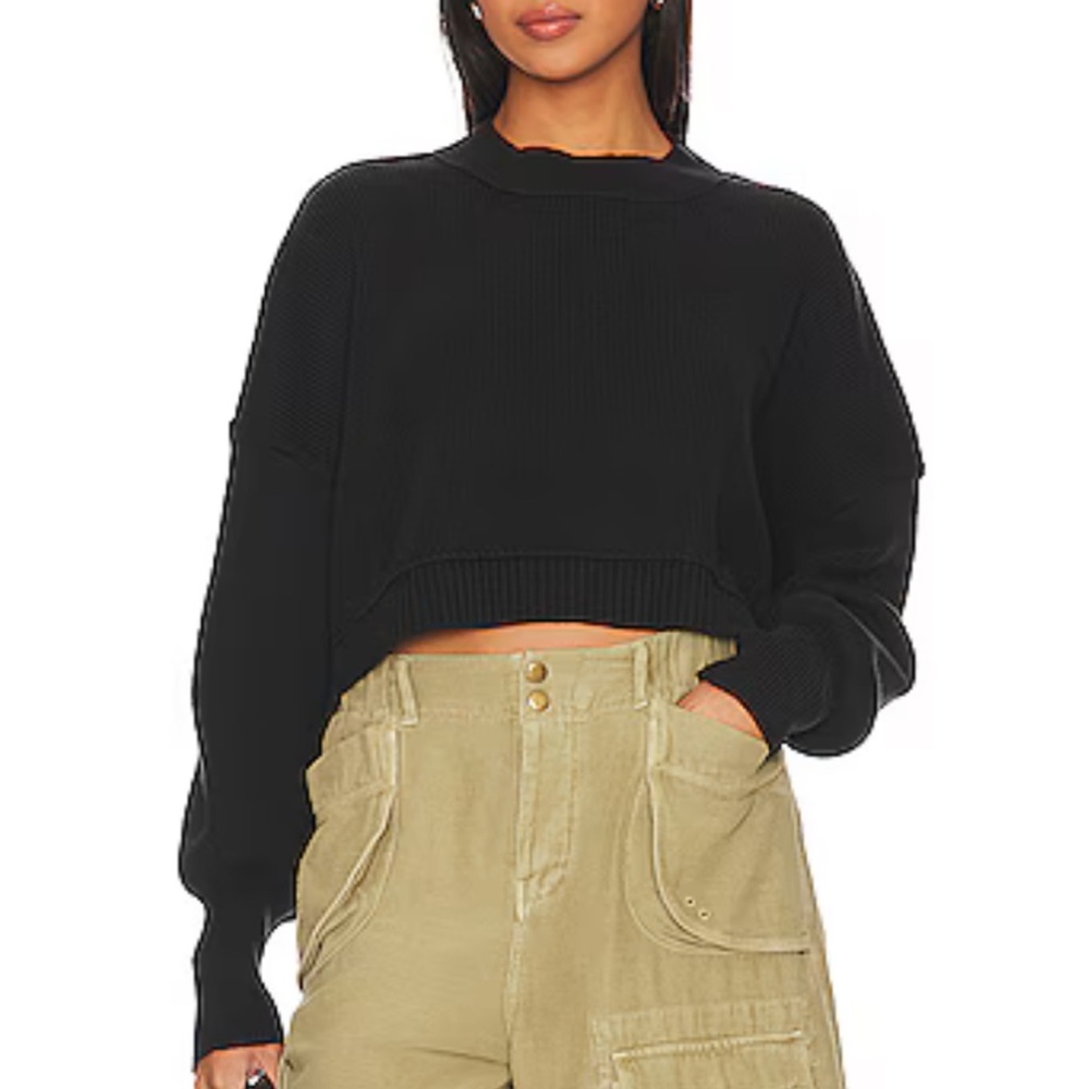 Free People Easy Street Crop Sweater black small